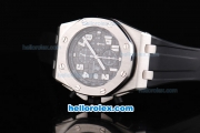 Audemars Piguet Royal Oak Chronograph Quartz Movement Silver Case with Black Grid Dial-White Numeral Marker and Black Rubber Strap