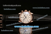 IWC Portuguese Chrono Miyota OS20 Quartz Rose Gold Case with White Dial Blue Numeral Markers and Black Leather Bracelet