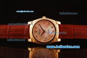 Rolex Cellini Swiss Quartz Rose Gold Case with Pink MOP Dial and Brown Leather Strap-Diamond Markers
