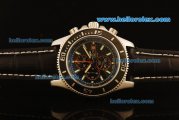 Breitling SuperOcean Chronograph Quartz Steel Case with Black Dial and Black Leather Strap