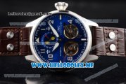 IWC Big Pilot Double Tourbillon Asia ST28 Automatic Steel Case with Blue Dial and Brown Leather Strap Stick/Arabic Numeral Markers