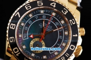 Rolex Yachtmaster II Oyster Perpetual chronometer Swiss ETA 2813 Automatic Black MOP Dial and Black Bezel-Full Gold Case and Strap-Diamond Marking