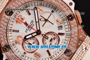 Hublot Big Bang Chrono Miyota OS20 Quartz Diamonds/Rose Gold Case with White Dial and Diamonds Bezel