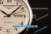 Longines Master Swiss ETA 2824 Automatic Steel Case with White Dial and Black Leather Strap