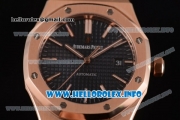 Audemars Piguet Royal Oak 41 Clone AP Calibre 3120 Automatic Rose Gold Case with Blue Dial Stick Markers and Black Leather Strap (BP)