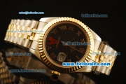 Rolex Datejust II Swiss ETA 2836 Automatic Full Steel with Yellow Gold Bezel and Black Dial-Roman Numerals Markers