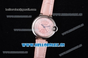 Cartier Ballon Bleu Medium Asia Automatic Steel Case with Pink Dial Roman Numeral Markers and Pink Leather Strap (YF)