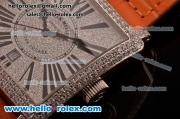 Franck Muller Master Square Swiss ETA 2824 Automatic Steel Case Diamond Bezel with Brown Leather Strap and Diamond Dial