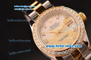 Rolex Datejust Lady 2813 Automatic Two Tone Case with Diamond Bezel and Two Tone Strap ETA Coating