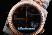 Rolex Datejust Oyster Perpetual Automatic Rose Gold Bezel with Black Dial and Roman Marking-Small Calendar