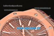 Audemars Piguet Royal Oak 41MM Asia Automatic Rose Gold Case with Brown Grids Dial White Stick Markers and Brown Leather Strap