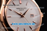 Patek Philippe Calatrava Miyota Quartz Rose Gold Case with White Dial and Brown Leather Strap Stick Markers