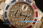 Rolex GMT Master II Swiss ETA 2836 Automatic Full Steel with Blue and Red Diamond Bezel-Diamond Dial/Strap