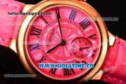 Cartier Ballon Bleu De Small Swiss Quartz Rose Gold Case with Hot Pink Dial Black Roman Numeral Markers and Hot Pink Leather Strap