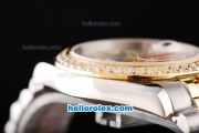 Rolex Datejust II Oyster Perpetual Automatic Movement Silver/Flower Dial with RG/Diamond Bezel-Two Tone Strap