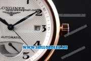 Longines Master Power Reserve Swiss ETA 2824 Automatic Rose Gold Case with White Dial and Brown Leather Strap Arabic Numeral Markers