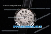 Cartier Cle de Cartier Chrono Japanese Miyota OS20 Quartz Steel Case with White Dial and Black Leather Strap