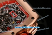 Richard Mille Felipe Massa Flyback Chrono Swiss Valjoux 7750 Automatic Rose Gold Case with Numeral Markers Black Rubber Bracelet and Skeleton Dial