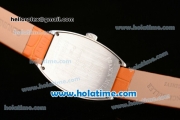 Franck Muller Art Deco Miyota Quartz Steel Case with Orange Leather Bracelet Black Markers and White Dial