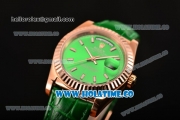 Rolex Day-Date Asia 2813 Automatic Rose Gold Case with Green Dial Stick Markers and Green Leather Strap