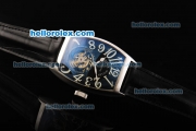 Franck Muller Swiss Tourbillon Manual Winding Movement Black Dial with White Arab Numerals and Black Leather Strap