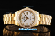 Rolex Day Date II Automatic Movement Full Gold with Diamond Bezel-White MOP Dial and Diamond Markers