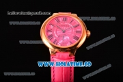 Cartier Ballon Bleu De Small Swiss Quartz Rose Gold Case with Hot Pink Dial Black Roman Numeral Markers and Hot Pink Leather Strap