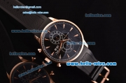 IWC Portuguese Chrono Japanese Miyota OS10 Quartz Rose Gold Case Stick Markers with Black Rubber Strap and Black Dial