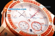 Hublot Big Bang Chronograph Swiss Valjoux 7750 Automatic Movement White Dial with Orange Diamond Bezel and Orange Rubber Strap