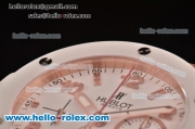 Hublot Big Bang Chrono Clone HUB4100 Automatic Rose Gold/Ceramic Case with White Rubber Strap White Dial