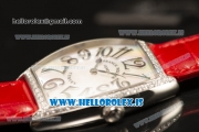 Franck Muller CINTR?E CURVEX Diamond Bezel With Red Calfskin Strap Swiss Ronda 762 Quartz White Dial