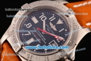 Breitling Avenger Seawolf Swiss ETA 2836 Automatic Stainless Steel Case with Orange Leather Bracelet Black Dial and Numeral Markers
