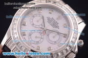 Rolex Daytona Chronograph Swiss Valjoux 7750 Automatic Steel Case with Diamond Bezel and MOP Dial-Black Leather Strap