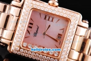 Chopard Happy Sport Swiss ETA Quartz Movement Pink Dial with Diamond Bezel and Rose Gold Square Case-SSStrap