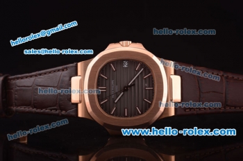 Patek Philippe Nautilus Swiss ETA 2824 Automatic Rose Gold Case with Grey Dial and Brown Leather Strap