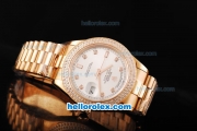 Rolex Day Date II Automatic Movement Full Rose Gold with Double Row Diamond Bezel-Diamond Markers and Silver Dial