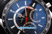 Tag Heuer Carrera Chronograph Quartz Movement Black Dial with Black Bezel-Silver Stick Markers and Black Leather Strap