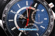 Tag Heuer Carrera Chronograph Quartz Movement Black Dial with Black Bezel-Silver Stick Markers and Black Leather Strap