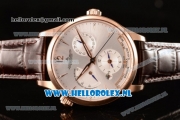 1:1 Jaeger-LECoultre Master Georgraphic Miyota 9015 Automatic Rose Gold Case with Silver Dial Stick Markers and Brown Genuine Leather