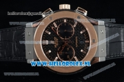 Hublot Classic Fusion Chronograph Swiss Valjoux 7750 Automatic Rose Gold Case with Black Dial Stick Markers and Black Genuine Leather Strap