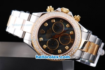 Rolex Daytona Oyster Perpetual Chronometer Automatic ETA Case Two Tone with Diamond Bezel,Black Shell Dial and Diamond Marking