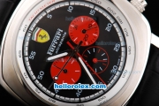 Ferrari Chronograph Automatic Movement Black Dial with White Numeral Marker and Red Subdials-Black Leather Strap