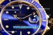 Rolex Submariner Clone Rolex 3135 Automatic Yellow Gold Case/Bracelet with Blue Dial and Dot Markers Blue Bezel (BP)