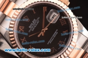 Rolex Datejust 2813 Automatic Movement Rose Gold Bezel with Rose Gold Roman Marking and Black Dial