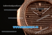 Patek Philippe Nautilus Miyota 9015 Automatic Diamonds/Rose Gold Case with Diamonds Dial and Brown Leather Strap (AAAF)