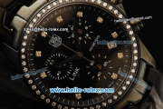 Tag Heuer Link Chronograph Quartz Movement PVD Case and Strap with Black Dial and Diamond Bezel