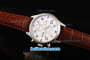 IWC Schaffhausen Automatic Movement Steel Case with White Dial-Numeral Markers and Brown Leather Strap