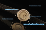 Chopard Happy Sport Swiss Quartz Movement Silver Case with Diamond Bezel and Black Leather Strap