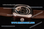 SevenFriday P3-02 Japanese Miyota 8215 Automatic Steel Case with White/Black Dial and Brown Leather Strap