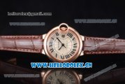 Cartier Ballon Bleu Medium Asia Automatic Rose Gold Case with Beige Dial Brown Leather Strap and Roman Numeral Markers (YF)